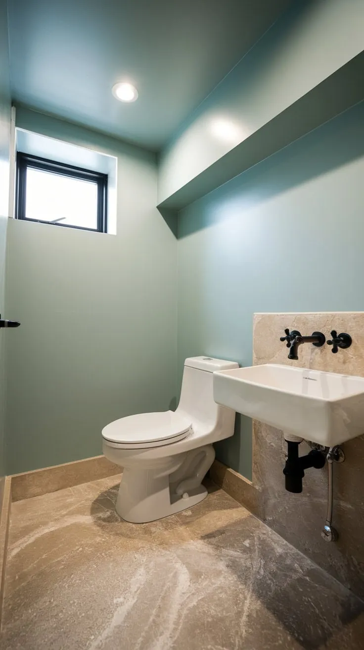 Sleek Modern Basement Bathroom with Light Blue Walls