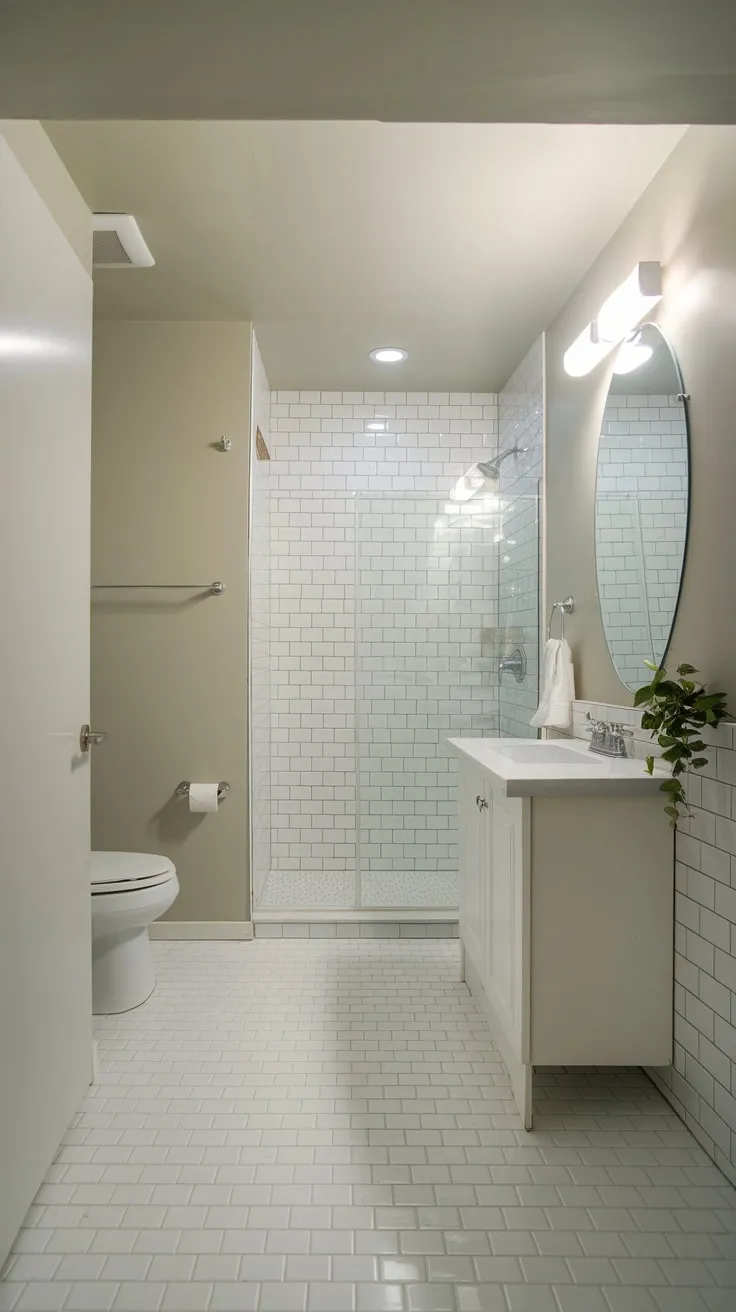 Sleek Modern Basement Bathroom with Bright Minimalist Design