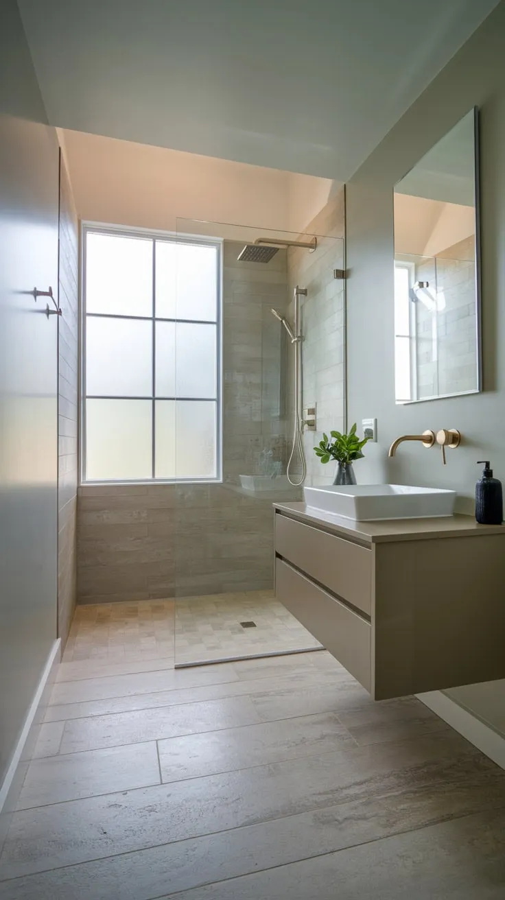 Sleek Minimalist Basement Bathroom with Modern Features