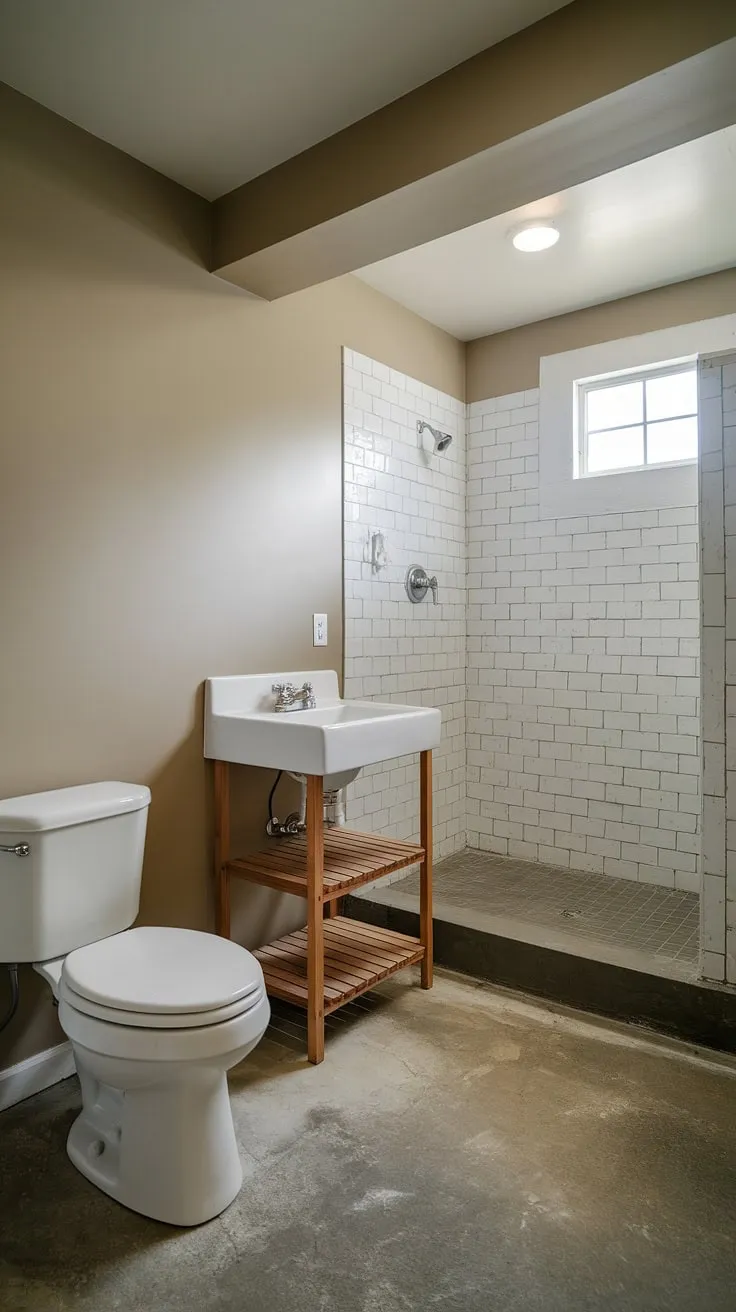 This basement bathroom, a testament to clever basement design and thoughtful basement renovation, maximizes the basement space.  The efficient layout, featuring a basement toilet, sink, and basement shower, showcases smart basement plumbing and well-chosen basement fixtures.  This basement washroom, a true basement amenity, proves that even basement utilities can be stylish and functional.  A successful basement remodel indeed.
