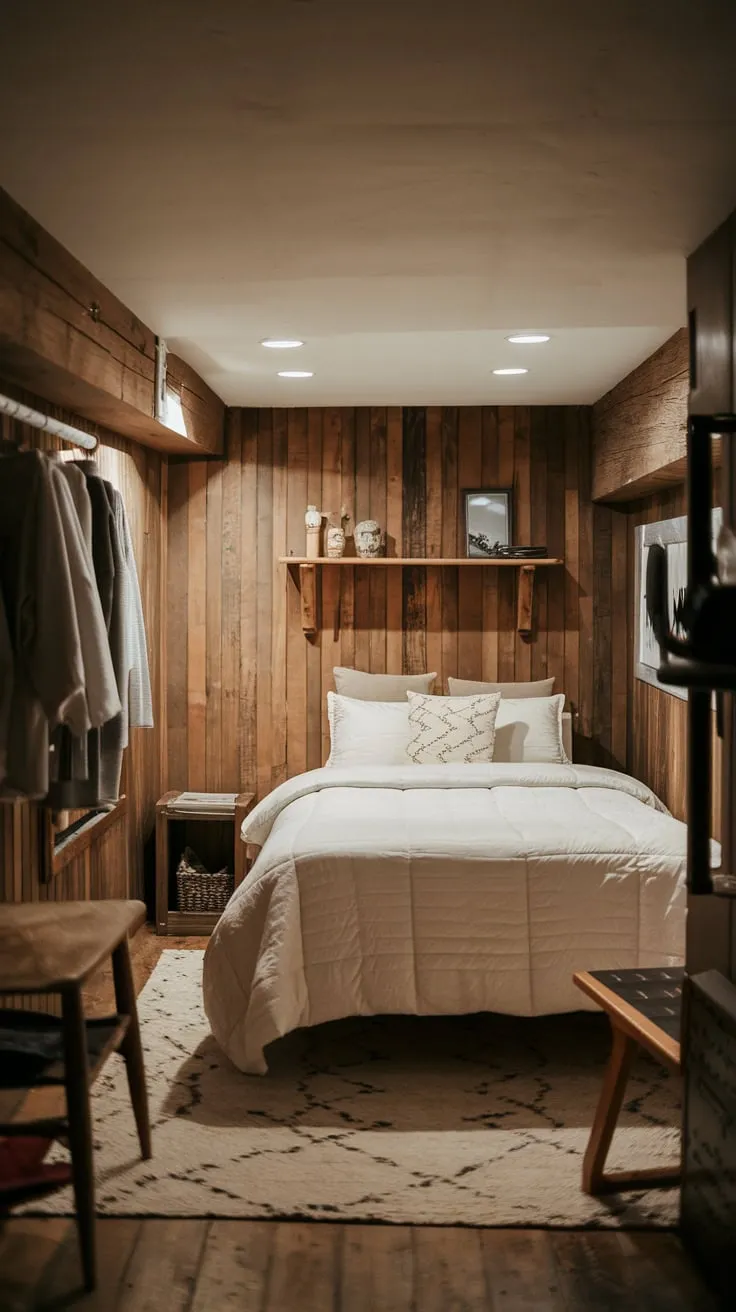 Cozy Rustic Basement Bedroom with Warm Inviting Charm