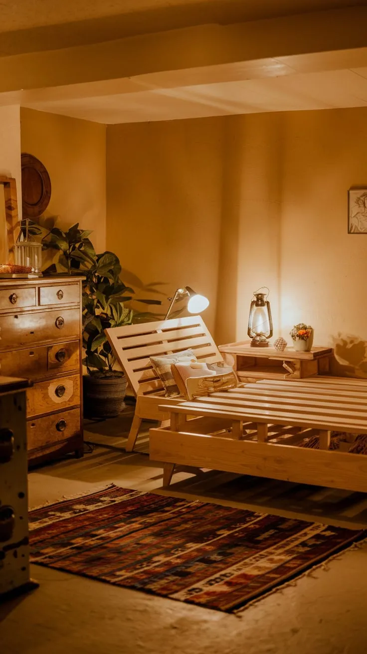 Cozy Basement Bedroom with Warm Ambiance and Charm