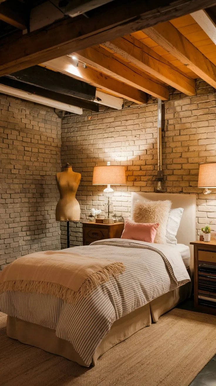 Cozy Basement Bedroom with Rustic Charm and Warmth