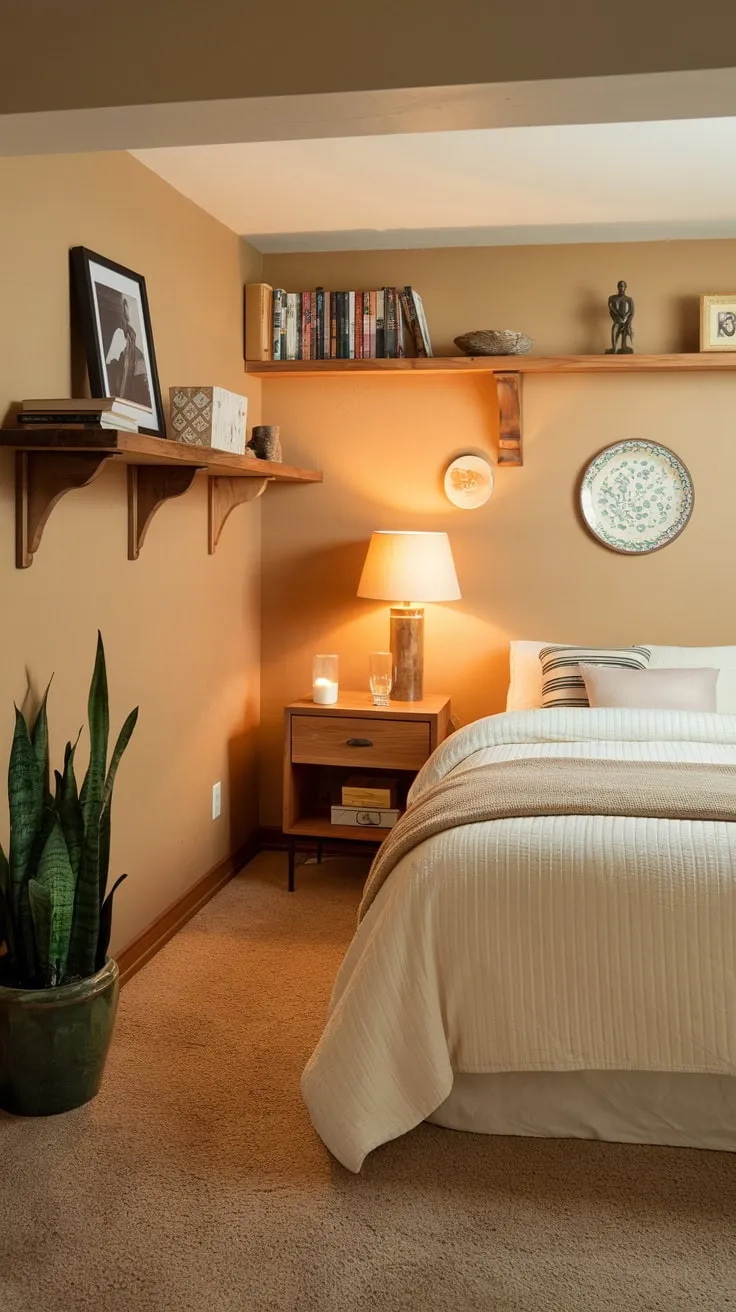 Cozy Basement Bedroom with Warm Lighting and Comfort