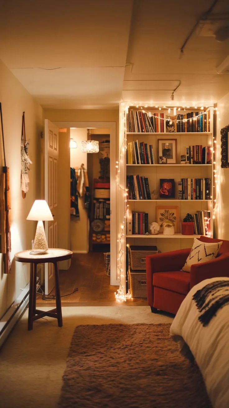 Cozy Basement Bedroom with Warm Lights and Comfort