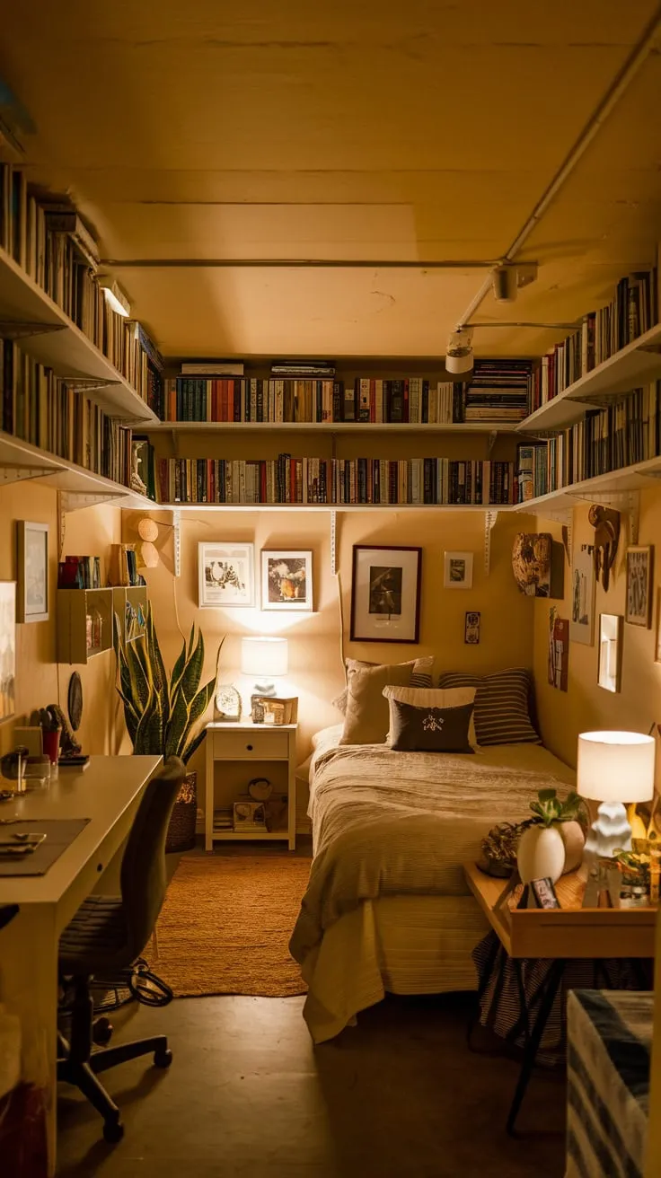 Cozy Basement Bedroom with Warm Lighting and Comfort