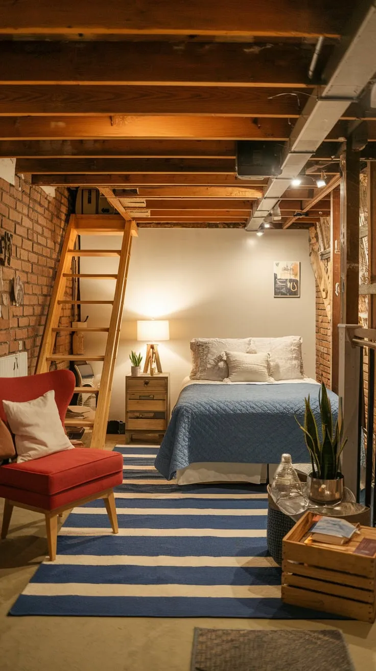 Cozy Rustic Basement Bedroom with Charming Warmth
