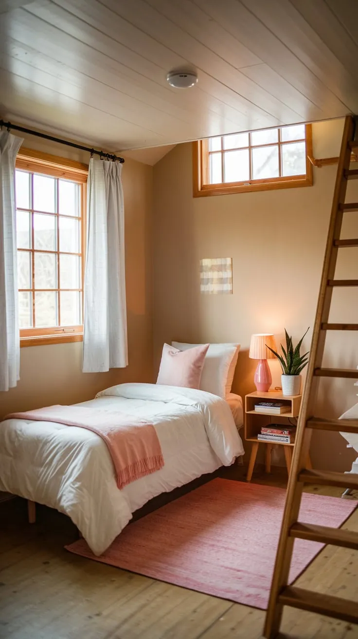 Cozy Basement Bedroom with Warm Lighting and Comfort