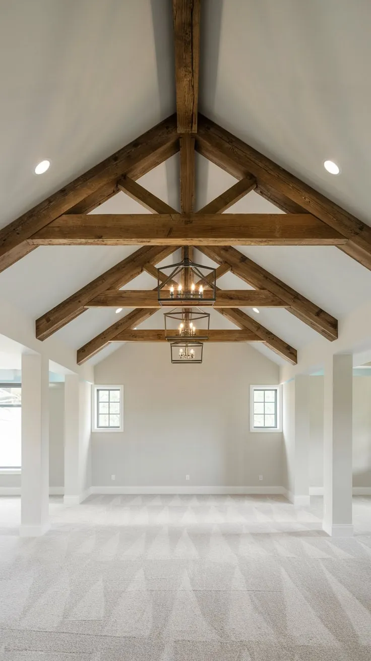 Stylish Modern Basement with Exposed Beams and Light