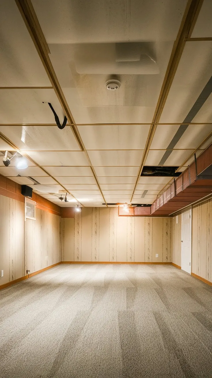 This low ceiling basement, with its exposed basement ceiling joists and aging basement ceiling drywall, hints at a story waiting to be told.  The basement ceiling tiles are a testament to time, while the basement ceiling fan and strategically placed lights offer a touch of modern comfort.  Perhaps some basement ceiling repair and a fresh coat of basement ceiling paint could unlock its full potential.  The basement ceiling height might be limited, but the possibilities aren't.