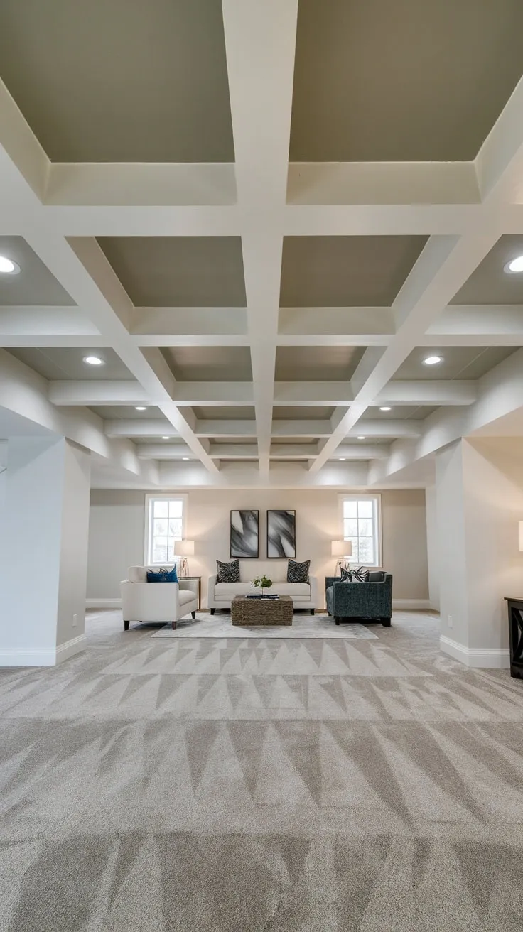 Bright Modern Basement with Exposed Beams and Comfort