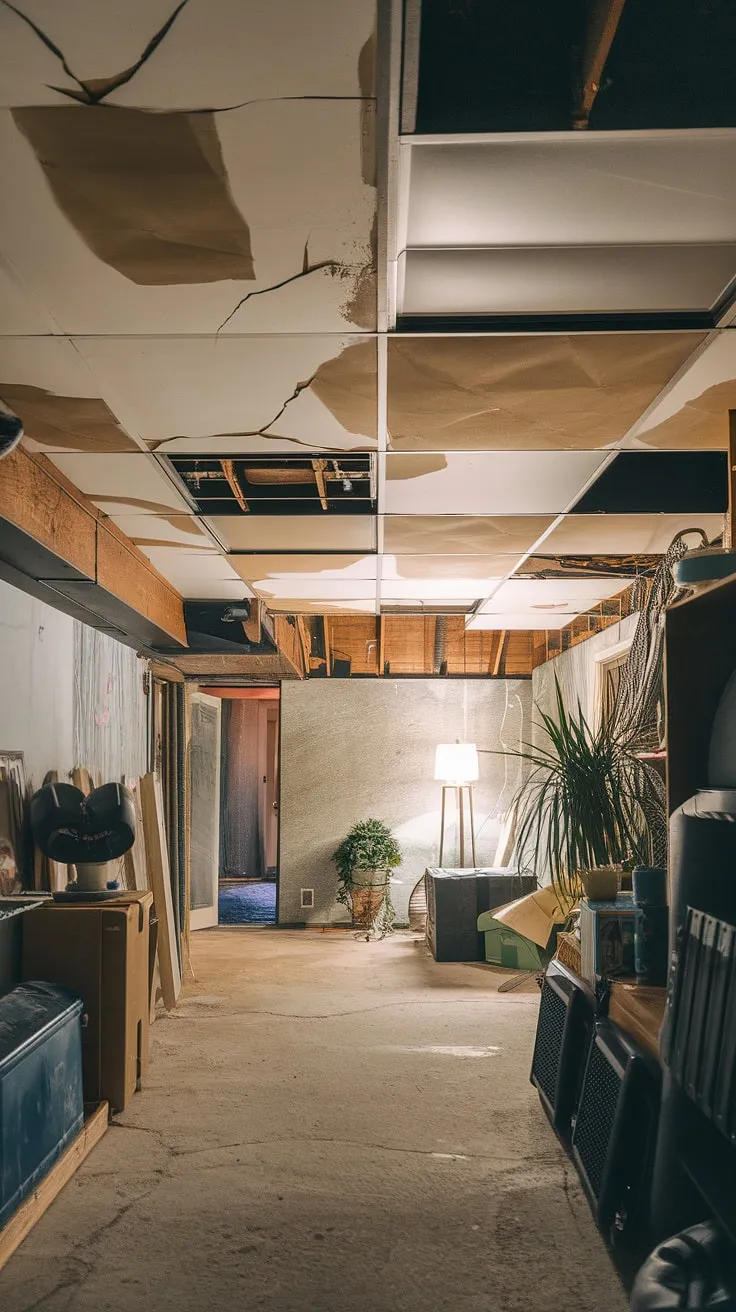 This low ceiling basement, a study in contrasts, showcases the challenges and potential of a small space.  The basement ceiling height is undeniably limited, yet the character of the basement ceiling drywall, even with its imperfections, is undeniable.  While basement ceiling repair is clearly needed, the existing basement ceiling tiles add a unique texture.  Imagining the possibilities—new basement ceiling insulation, a fresh coat of basement ceiling paint, and perhaps even a basement ceiling fan—transforms this humble space into a canvas for creativity.