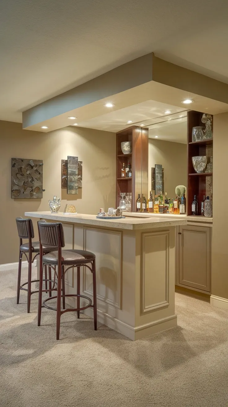 Elegant Basement Dry Bar with Stylish Decor Elements