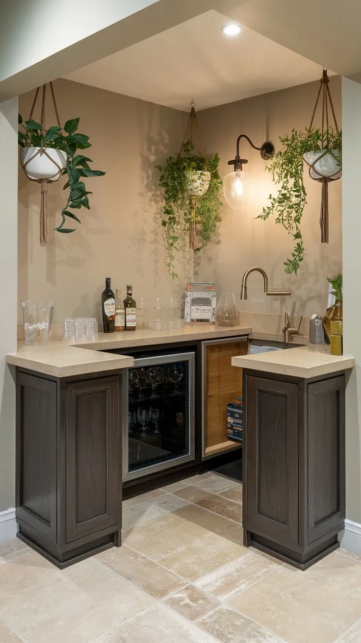 Elegant Basement Dry Bar with Dark Wood Accents