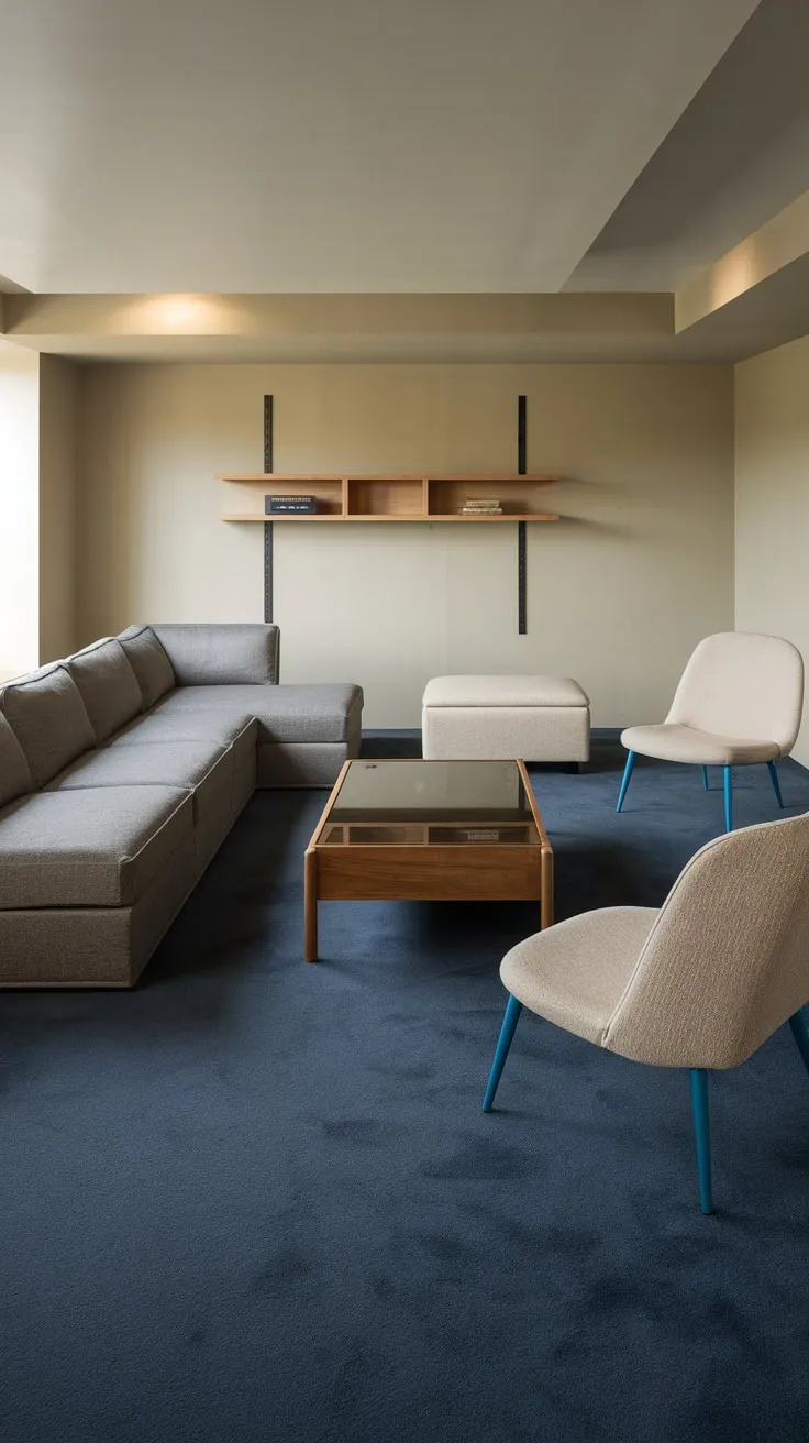 Cozy Basement Entertainment Room with Stylish Decor