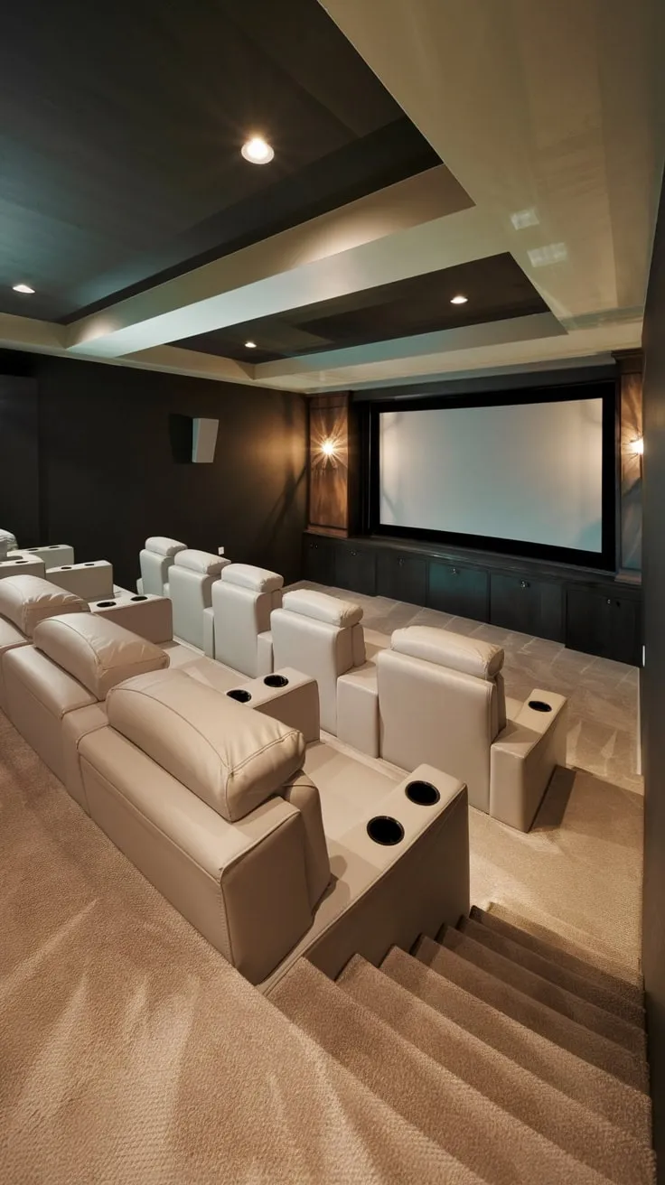 Luxurious Basement Entertainment Room with Cinema Seating