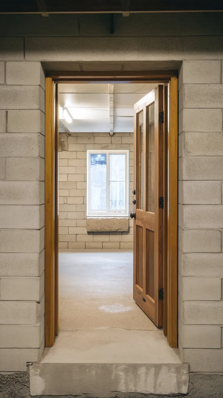 Beyond this basement entrance lies a surprisingly bright space. The basement egress window and thoughtfully placed window wells offer natural light and a crucial safety feature, perfect for a basement conversion or even just a basement redo.