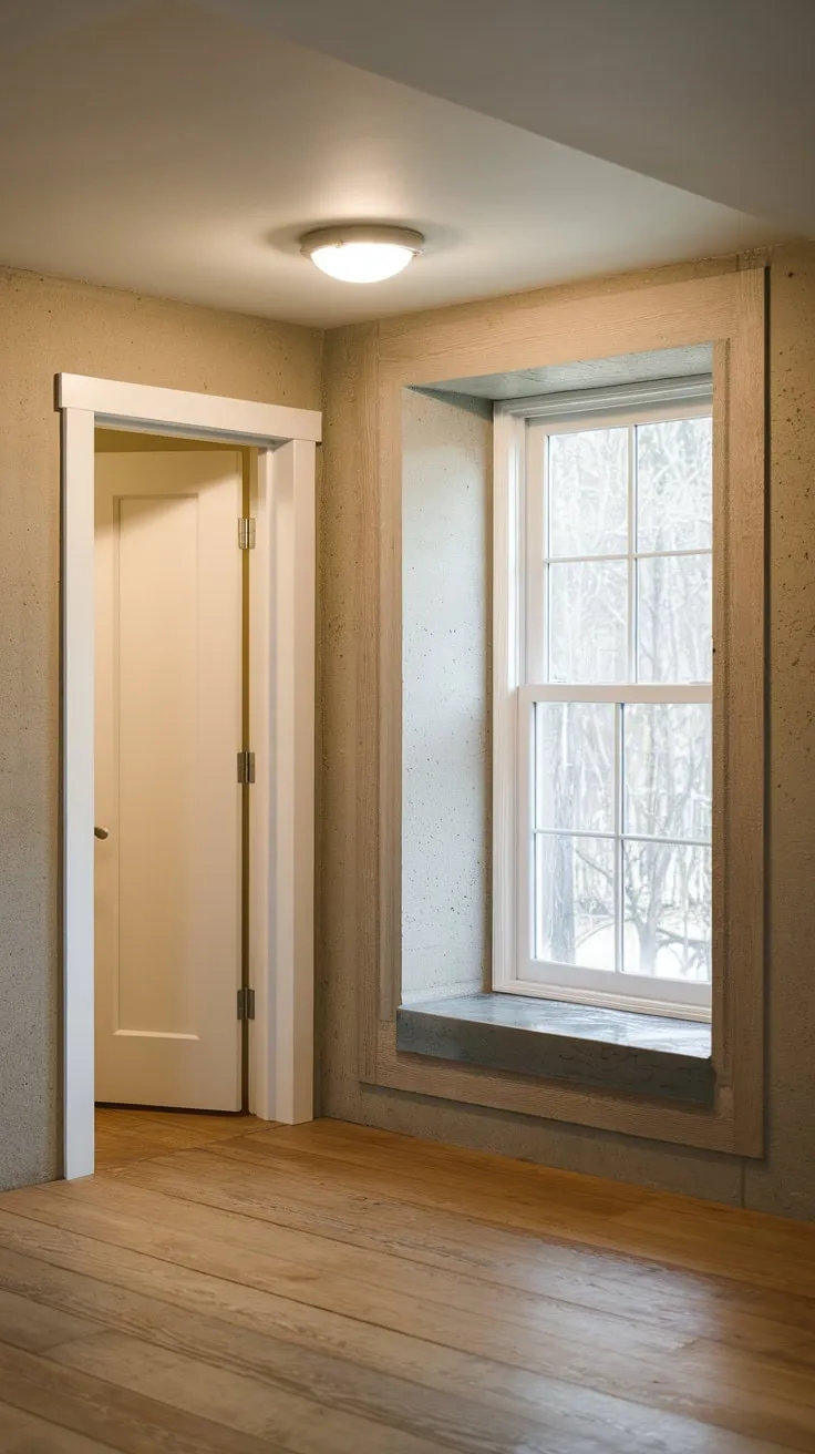 A glimpse into a basement redo project: Note the functional basement egress window and its accompanying window well, providing crucial natural light and emergency exit capabilities. The existing basement doors and additional basement window contribute to the overall potential of this basement conversion, promising a bright and inviting finished space.