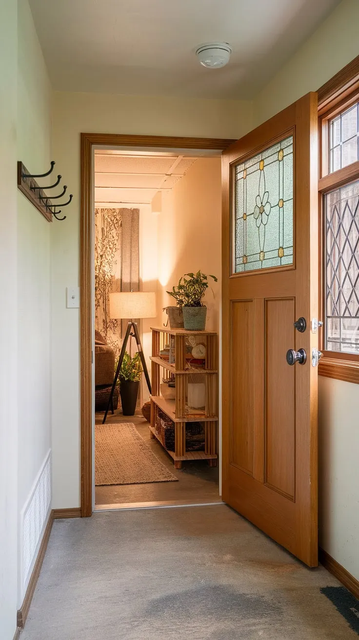 Beyond this inviting basement entrance lies a transformed space. The basement egress window and well-lit interior, showcased through the basement doors, speak to thoughtful planning in this basement conversion.