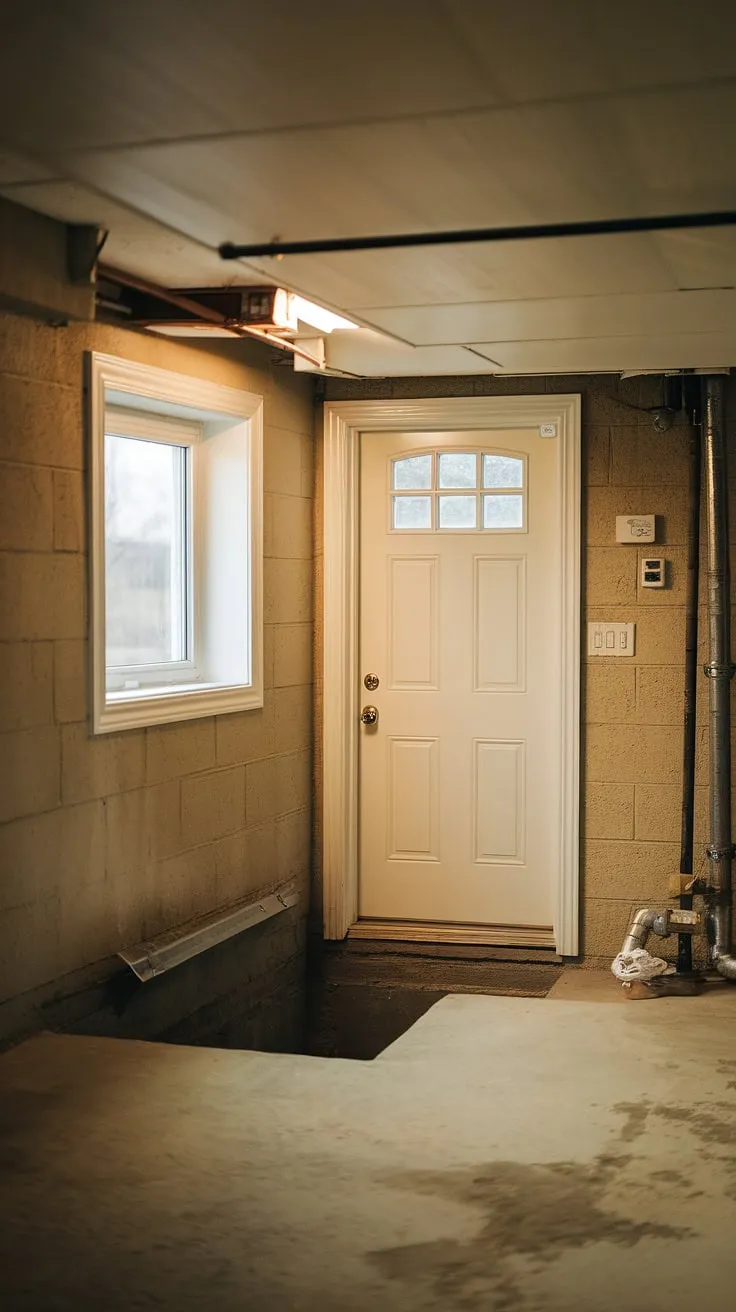 Beyond this basement entrance lies a world of possibilities. Basement doors, a basement egress window, and thoughtfully placed window wells all contribute to a bright and functional space.