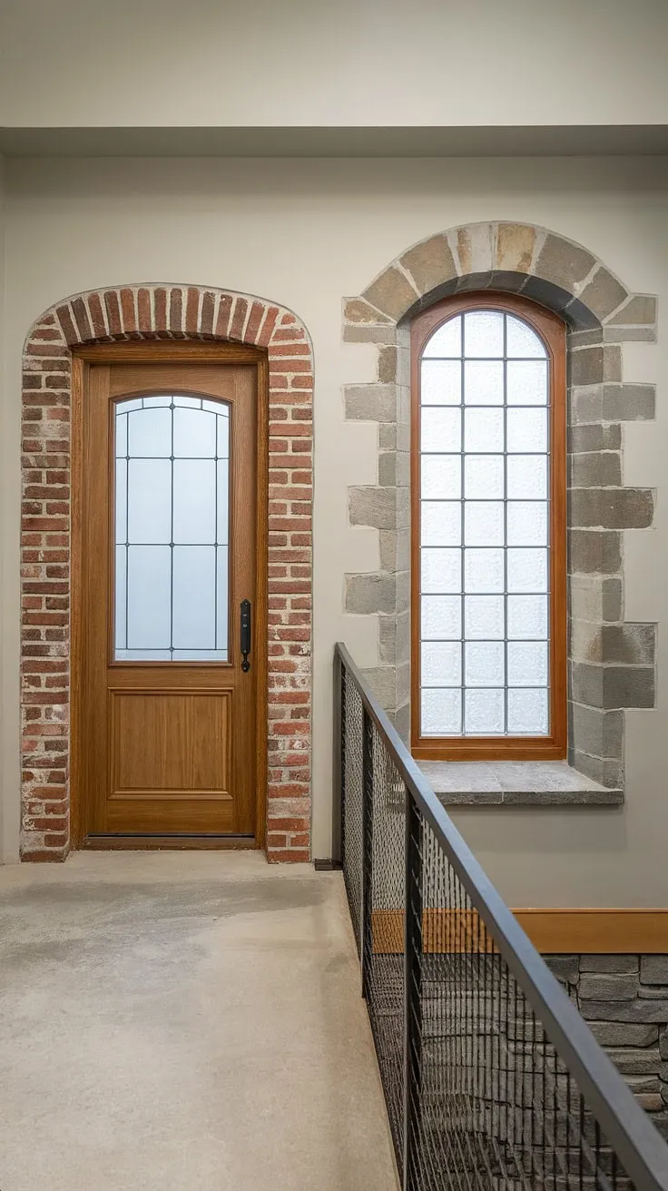 A captivating basement entrance, featuring sturdy basement doors and a charming basement window with window wells. This basement egress design is perfect for a basement conversion, transforming this space into something truly special.