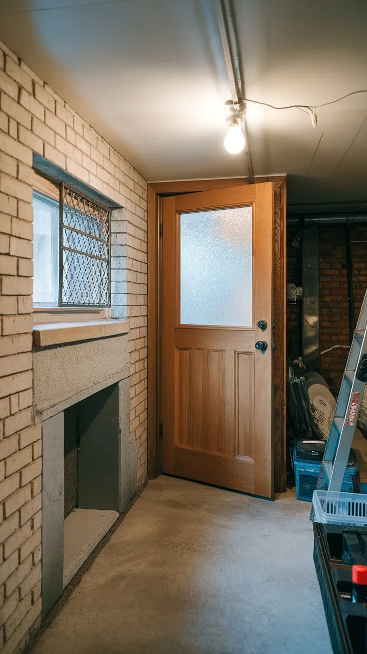 Beyond this basement entrance lies untapped potential. The basement egress window and window wells, paired with solid basement doors, suggest a basement redo waiting to happen.