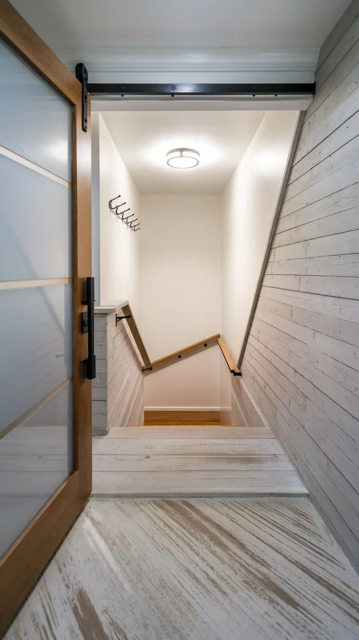 Sleek Modern Basement Entryway with Stylish Features