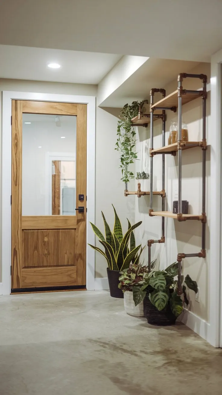 Stylish Modern Basement Entryway with Bright Lighting