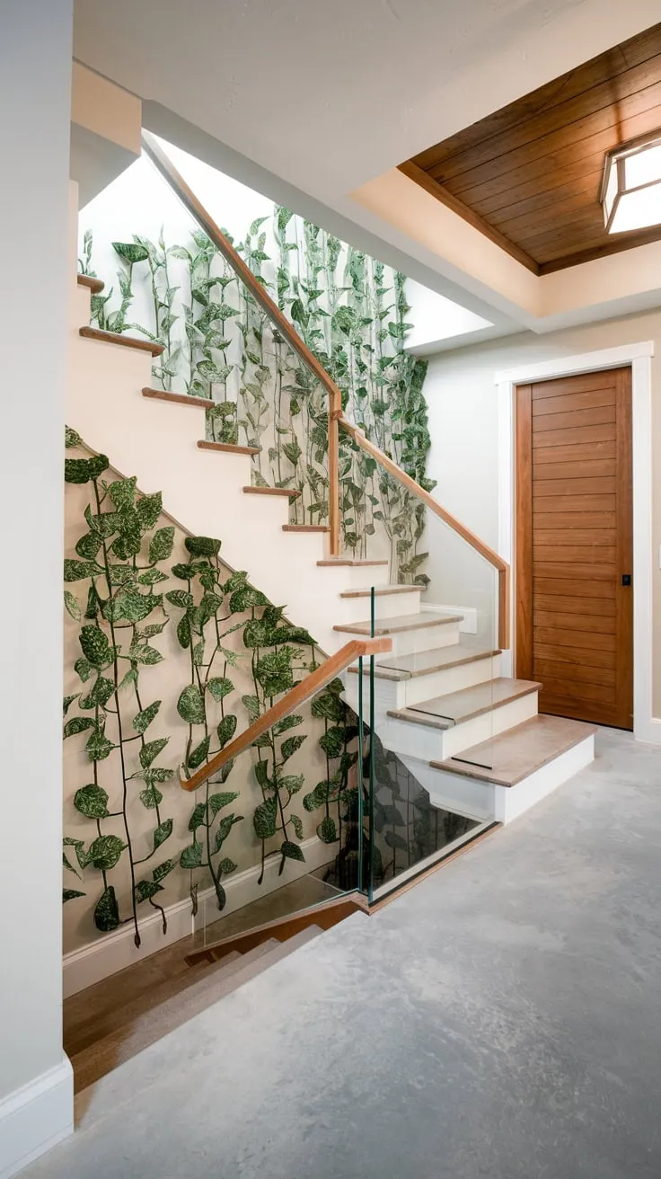 Elegant Modern Basement Entryway with Glass Railing