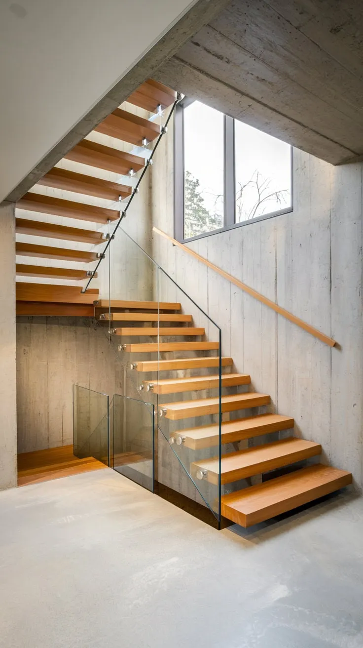 Elegant Modern Basement Entryway with Glass Rails