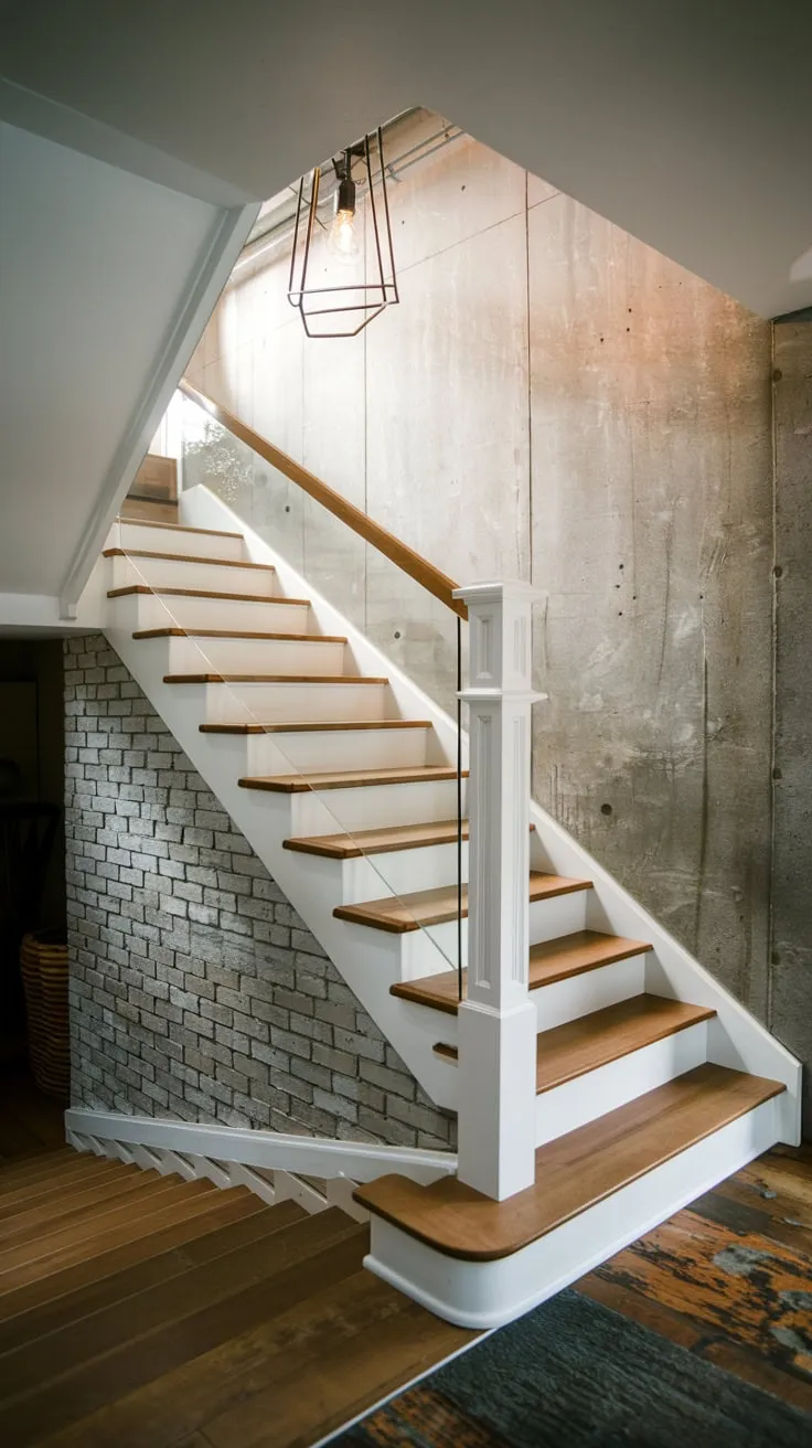 Sleek Modern Basement Entryway with Glass Railing