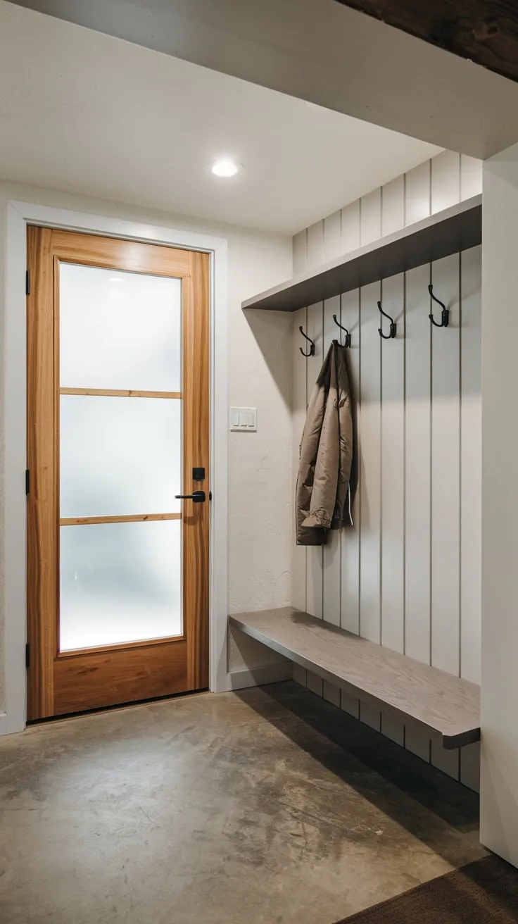 Stylish Modern Basement Entryway with Bright Lighting
