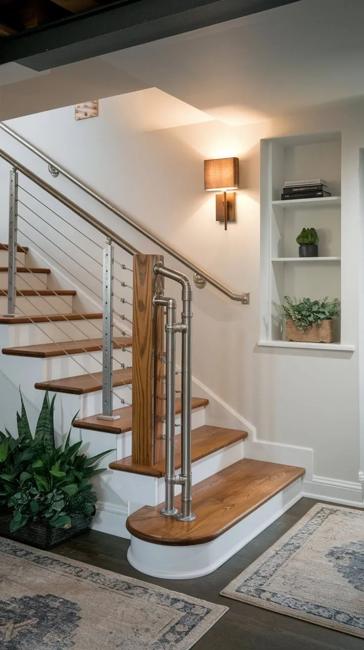 Stylish Modern Basement Entryway with Unique Features
