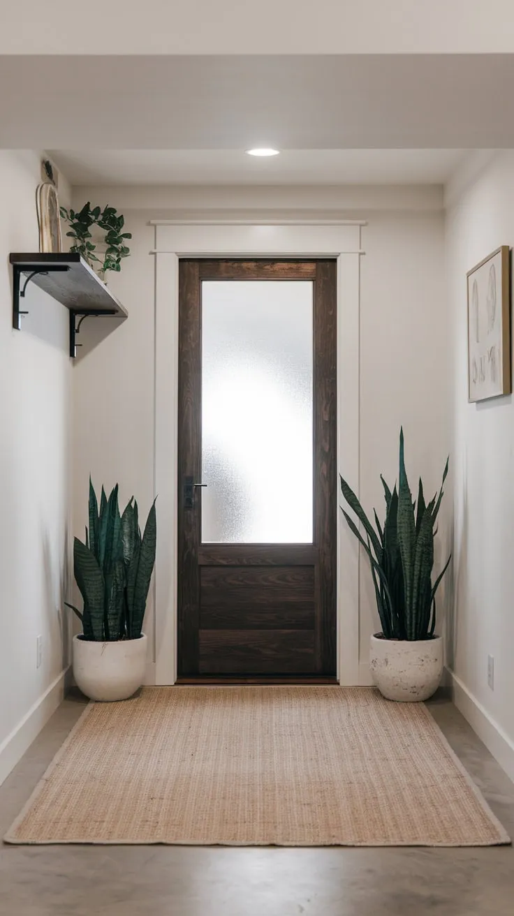 Elegant Modern Basement Entryway with Soft Lighting