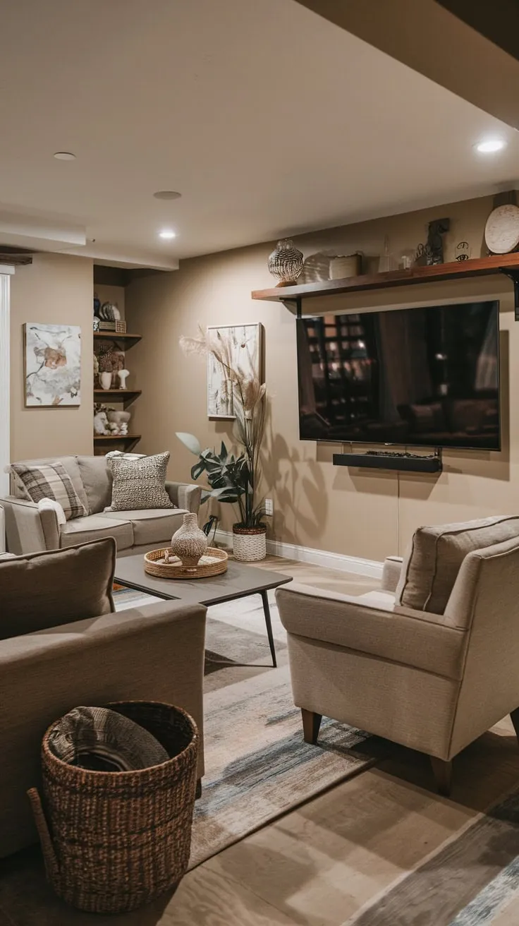 Cozy Basement Family Room with Inviting Warmth