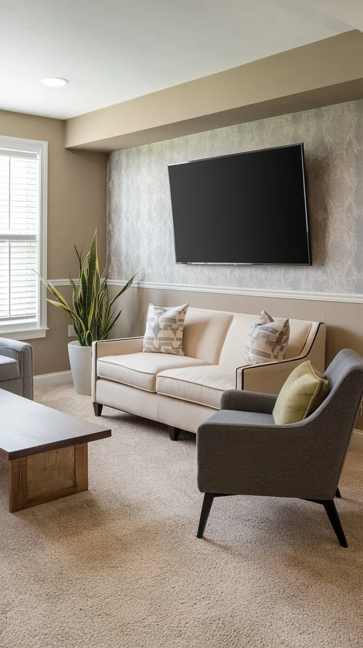 Cozy Basement Family Room with Stylish Decor Elements