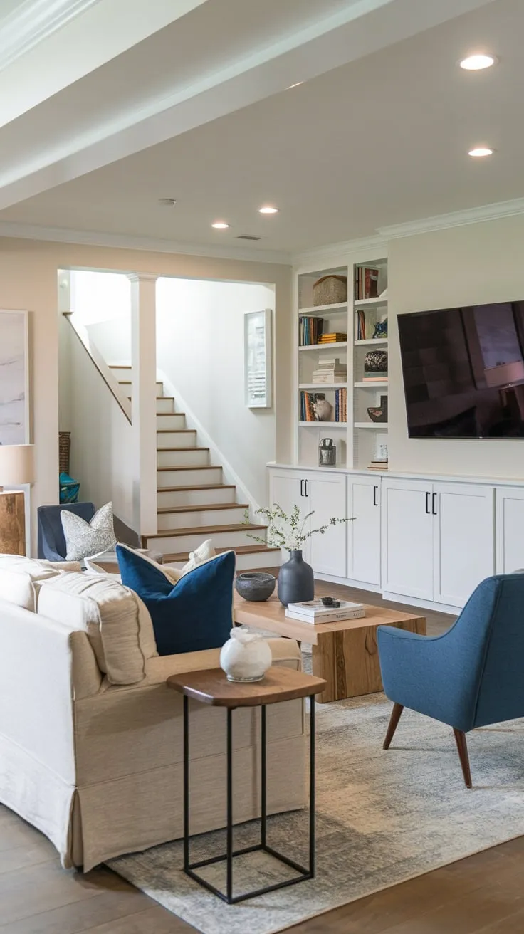 Cozy Basement Family Room with Stylish Decor Elements