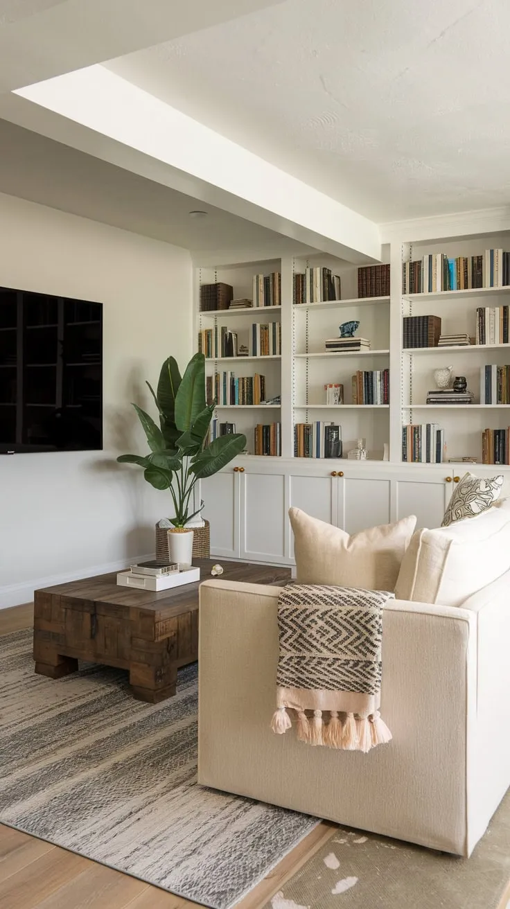 Cozy Basement Family Room with Stylish Decor Elements