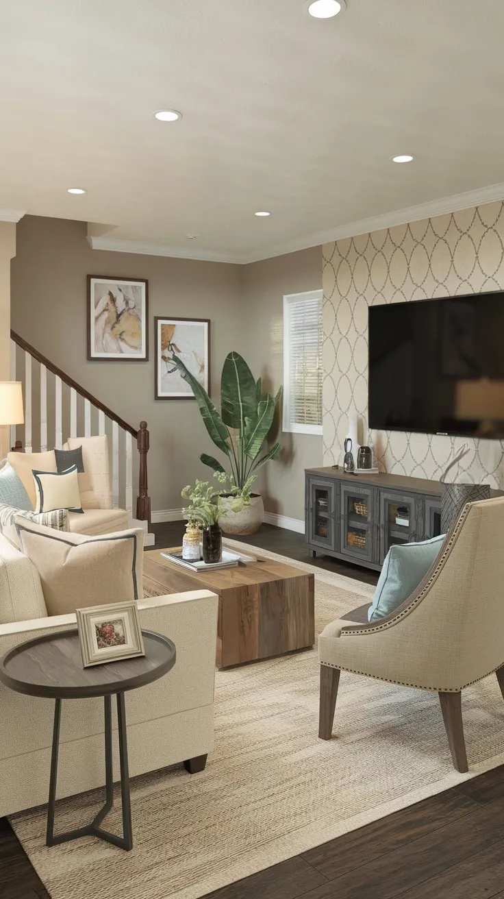 Cozy Basement Family Room with Stylish Decor Elements