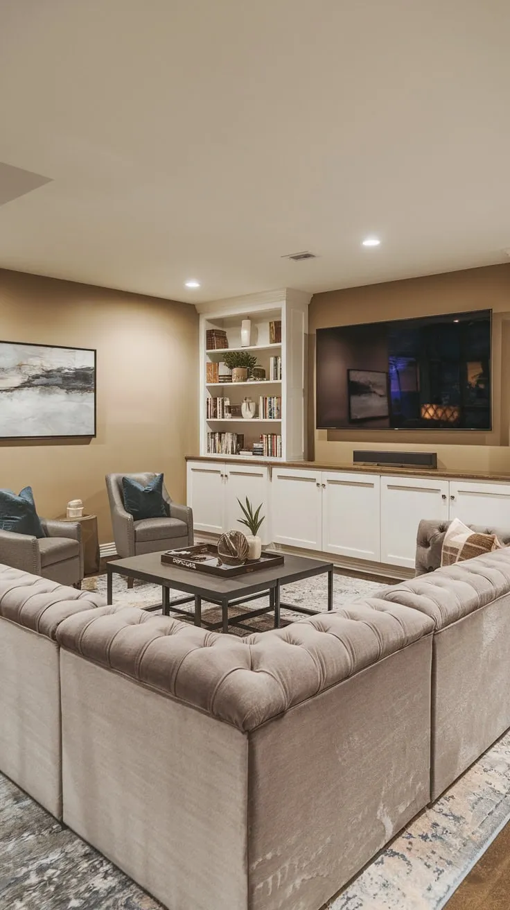 Cozy Basement Family Room with Stylish Decor Elements