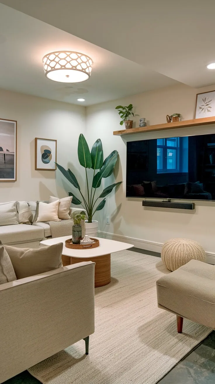 Cozy Modern Basement Family Room with Stylish Decor
