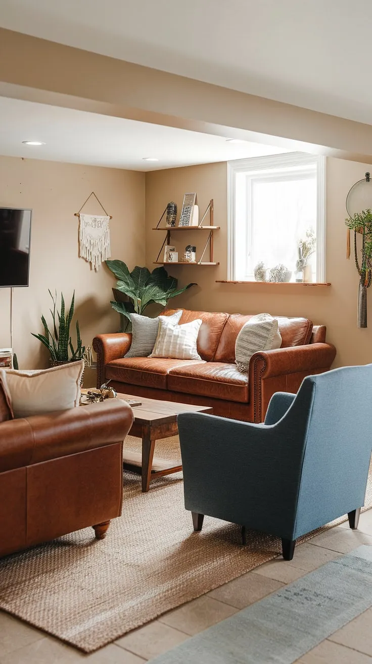 Escape to your own private retreat in this inviting finished basement.  This basement living space seamlessly blends comfort and style, creating a perfect basement family room for relaxation and entertainment.  The warm color palette and comfortable furniture transform this basement into a cozy basement den, a fun basement playroom, and a sophisticated basement media room all in one.  Whether you're hosting a family gathering in this basement gathering space or enjoying a quiet evening in your basement lounge, this basement recreation room offers the ultimate basement entertainment area.