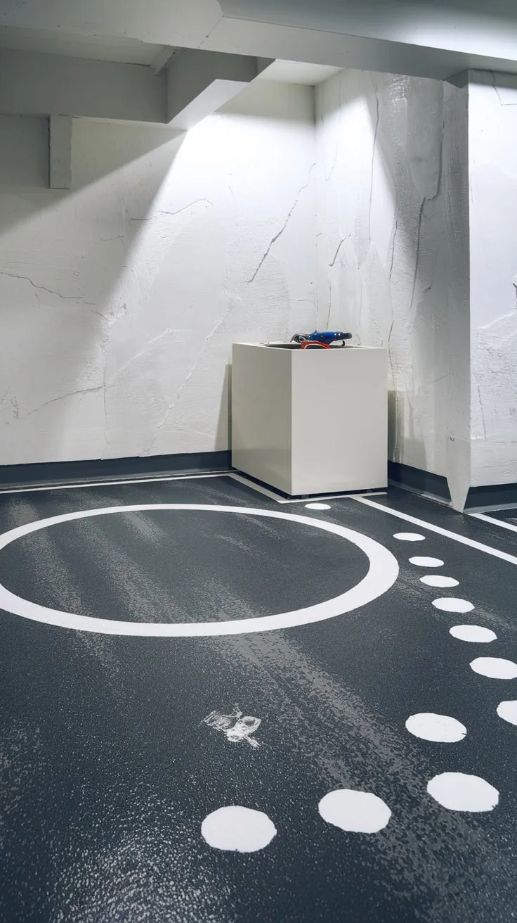 Sleek Modern Basement with Dark Gray Epoxy Floor