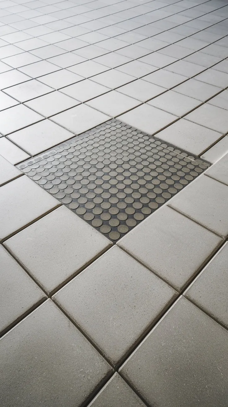 Modern Basement Flooring Featuring Unique Paver Design