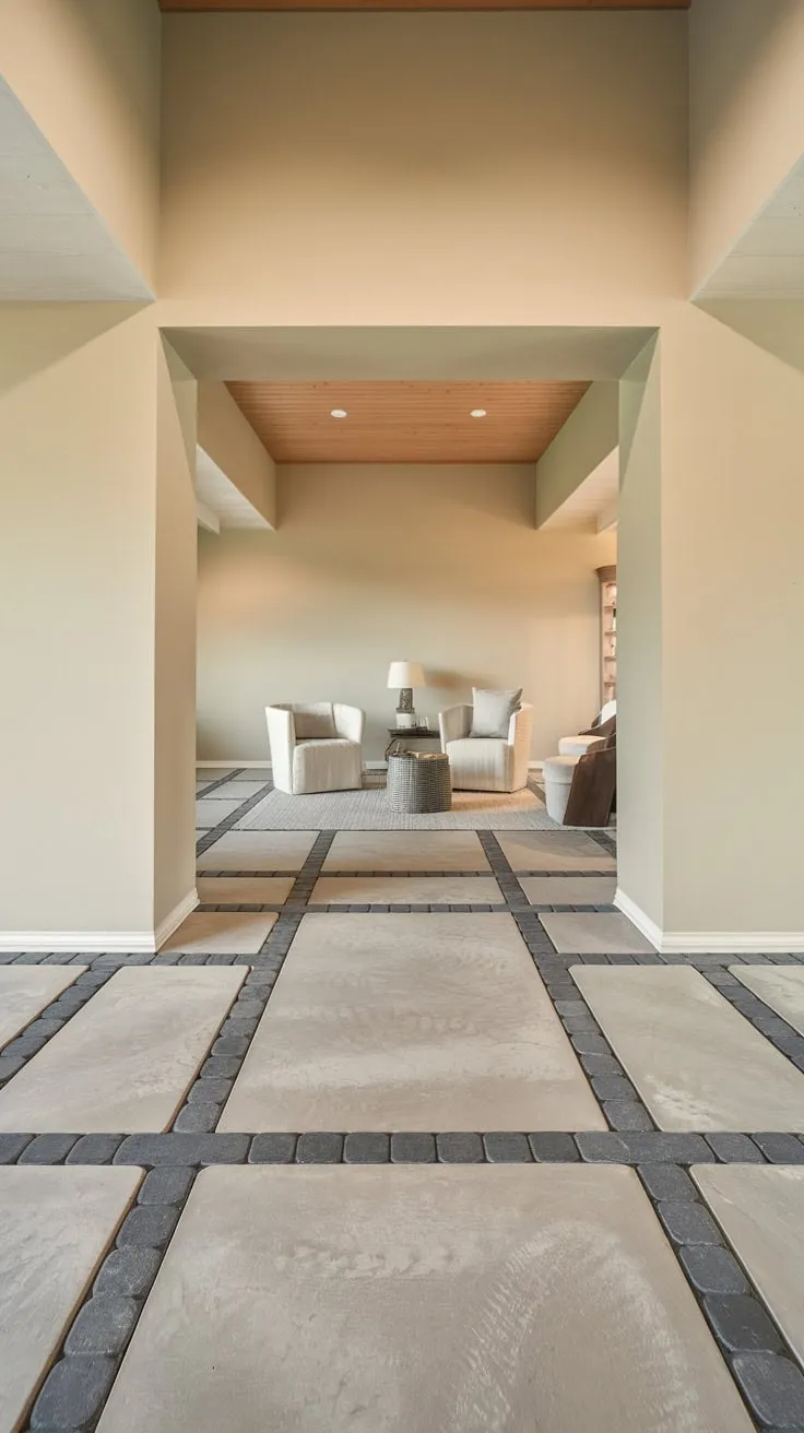 Stylish Modern Basement with Elegant Gray Pavers