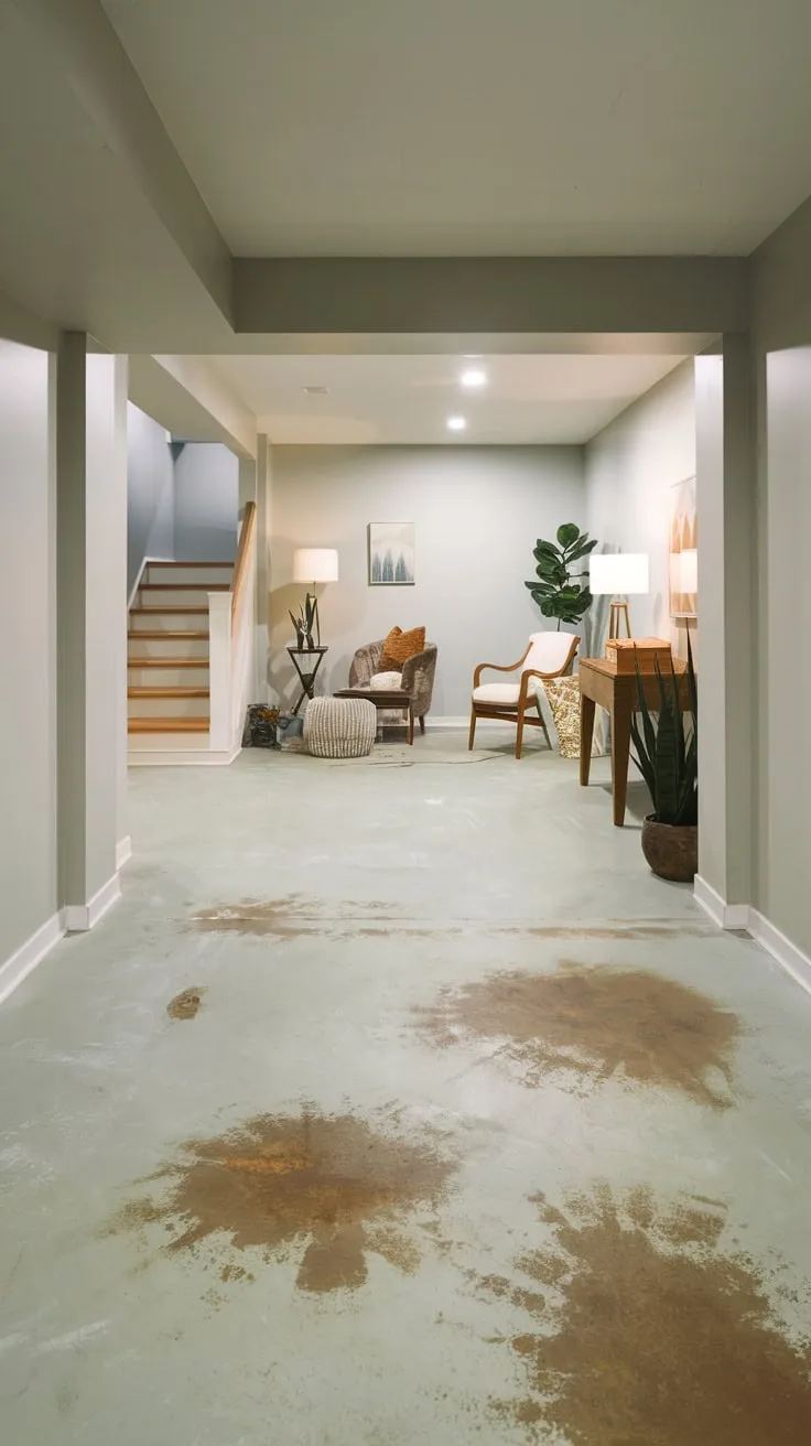 Bright Modern Basement with Light Gray Decor Elements