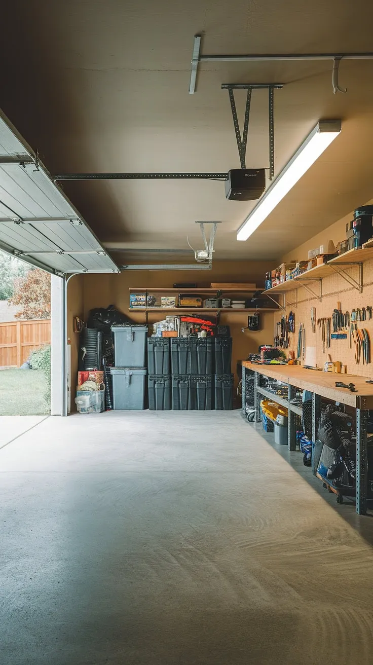 This image exemplifies a successful garage renovation, transforming a basement garage into a functional and organized space. The thoughtful garage workshop layout maximizes both workshop and storage areas, offering plenty of garage storage inspiration. Note the efficient garage organization and garage workshop organization, achieved through careful planning. This garage design interior is a testament to the power of DIY garage organization, and serves as a great starting point for your own garage workshop plans.