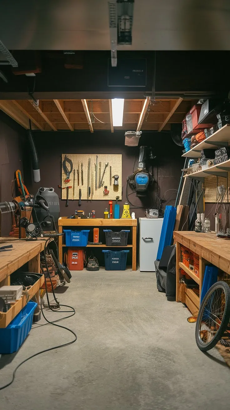 This bright and functional basement garage is a dream come true for any DIY enthusiast. The garage workshop layout is a masterclass in garage organization, offering inspiration for your own garage renovation. From the thoughtfully planned garage storage inspiration to the efficient use of space, this garage design interior demonstrates the benefits of careful garage workshop plans and garage organization diy. The inclusion of a welder, grinder, and ample storage solutions makes this a truly complete garage workshop.