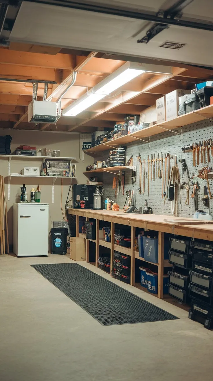 From drab basement garage to dream workshop. This garage renovation showcases smart garage workshop layout and organization, proving that even a small space can be transformed with careful garage organization DIY and garage storage inspiration. Find your perfect garage workshop plans here.
