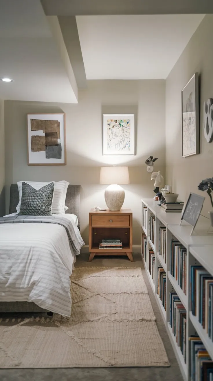 Cozy Basement Guest Bedroom with Twin Bed Design